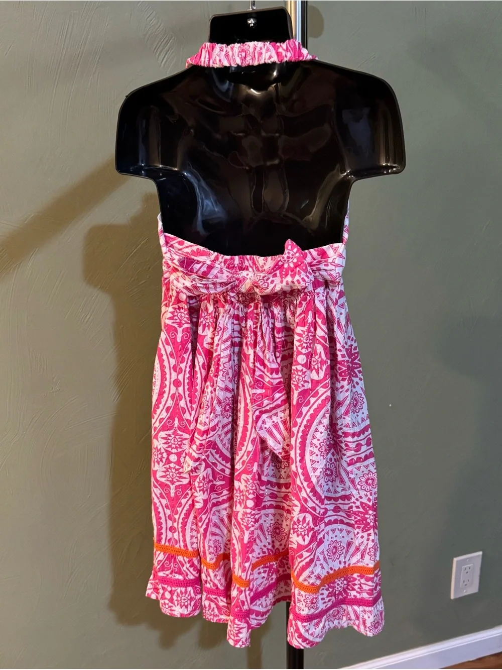 The Children’s Place Girls Pink White Medallion Halter Sundress Size 6 (Small)